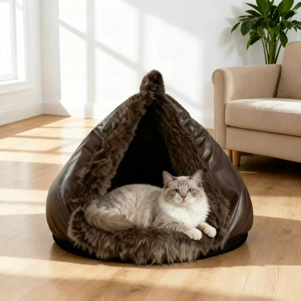Autumn and Winter soft plush pet bed and pet bed Winter warm and cold plush comforter nest semi-enclosed cat nest.