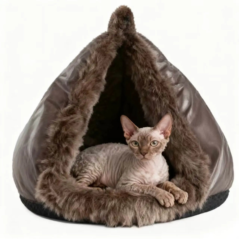 Autumn and Winter soft plush pet bed and pet bed Winter warm and cold plush comforter nest semi-enclosed cat nest.