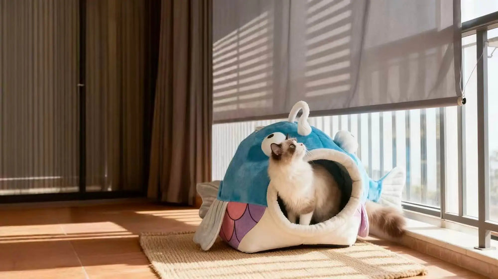 Clownfish-Shaped Cat Bed Warm Pet Basket Cozy Kitten Lounger Cushion Cat House Tent Very Soft Washable Cave Cats Beds.