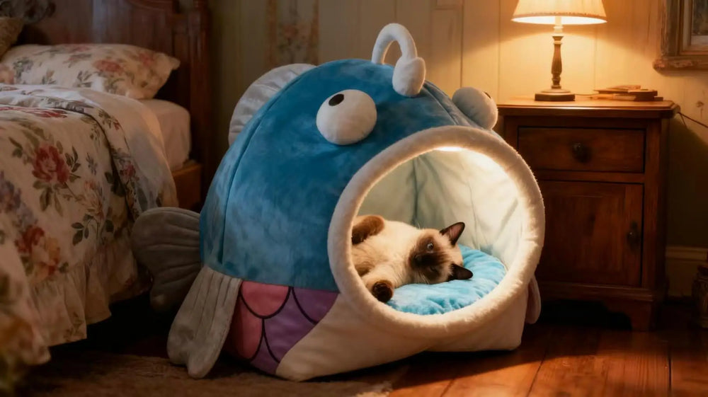 Clownfish-Shaped Cat Bed Warm Pet Basket Cozy Kitten Lounger Cushion Cat House Tent Very Soft Washable Cave Cats Beds.