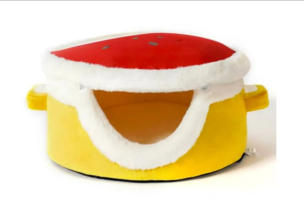 Modern Plush Cat House with Dome Lid - Enclosed Winter Warm Pet Bed, Spacious Soft Cushioned Interior.