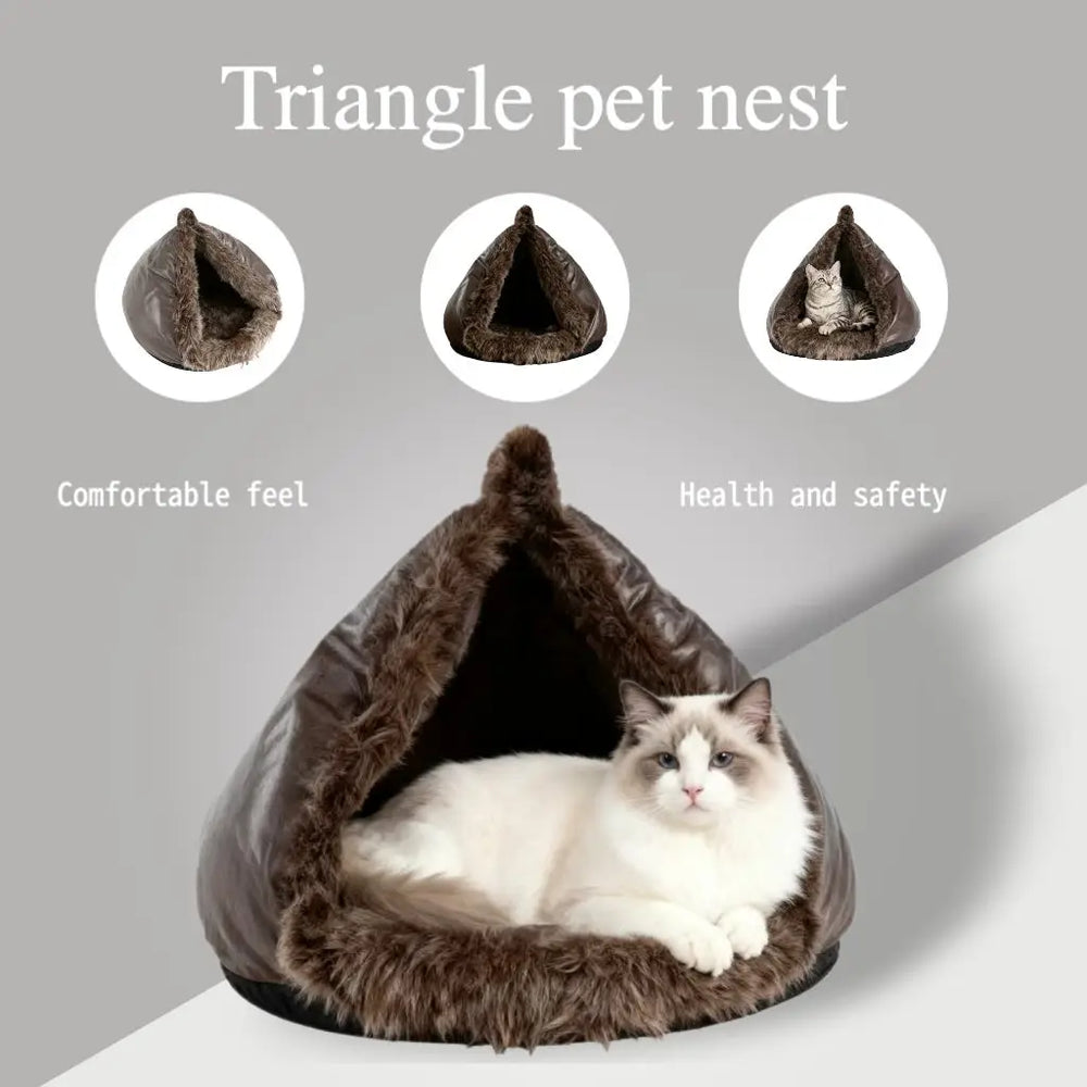 Autumn and Winter soft plush pet bed and pet bed Winter warm and cold plush comforter nest semi-enclosed cat nest.