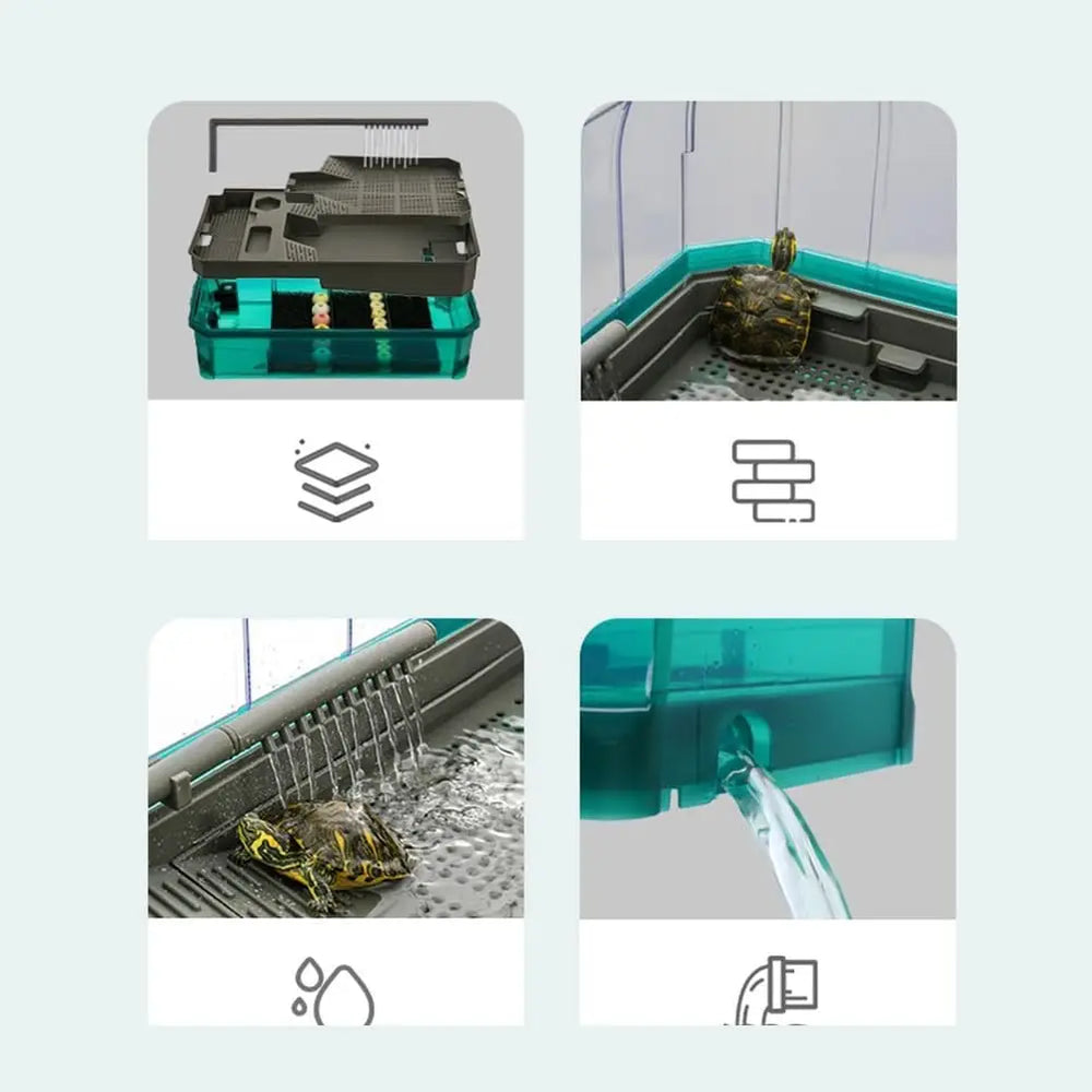 Deluxe Green Medium Turtle Habitat Tank: Anti-Escape Cover, Clear View Panel