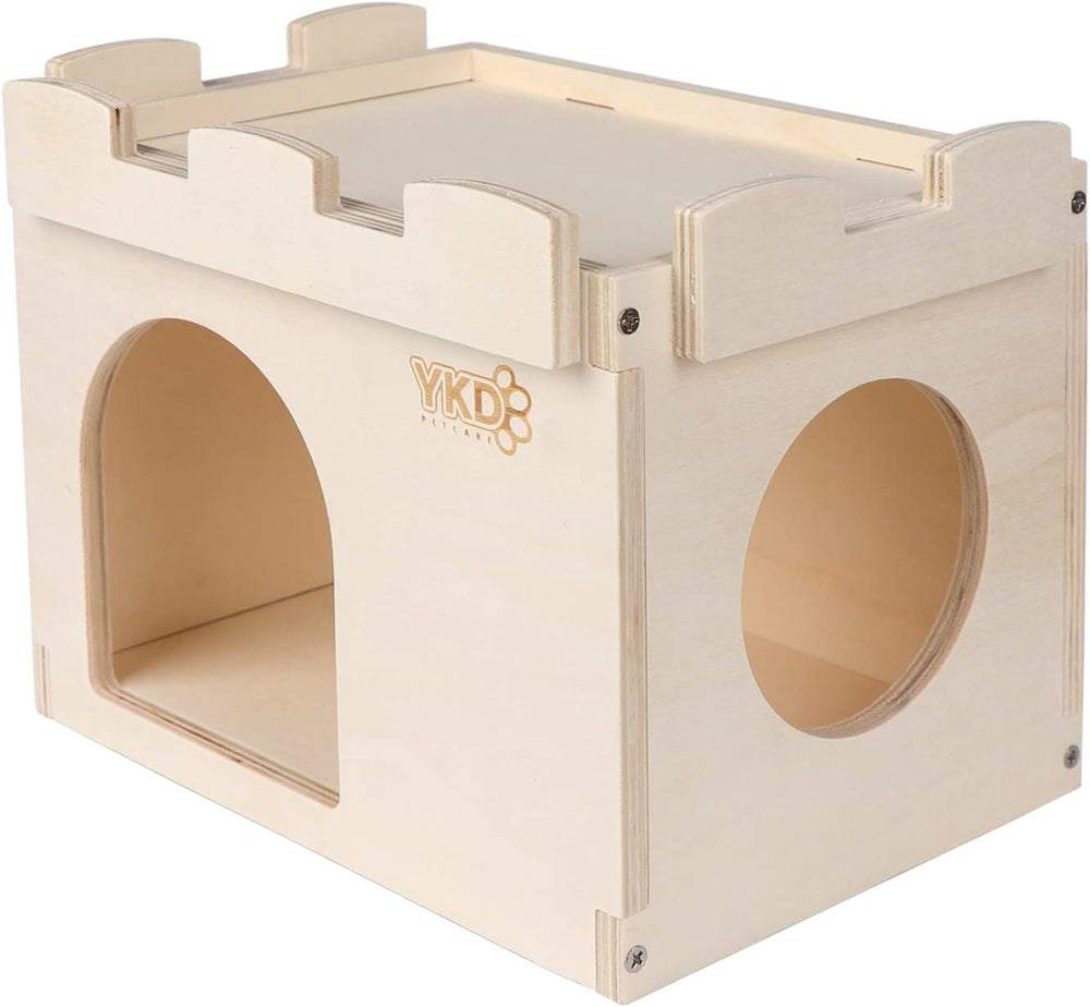 Ventilated Natural Wood Castle Hideout for Chinchilla, Guinea Pig, Rat, Hedgehog