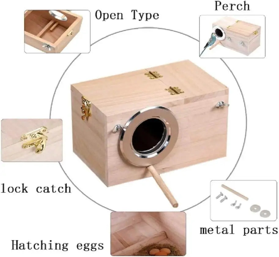 Premium Wooden Bird Nesting Box for Finch Lovebirds Cockatiel Budgie Parrot Breeding