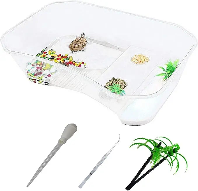 PINVNBY Durable Plastic Turtle Tank Reptile Habitat Aquarium with Basking Platform