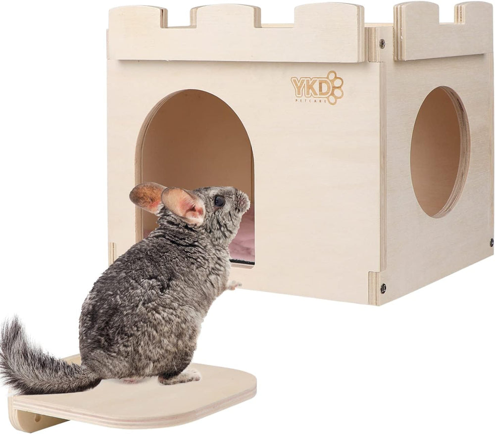 Ventilated Natural Wood Castle Hideout for Chinchilla, Guinea Pig, Rat, Hedgehog