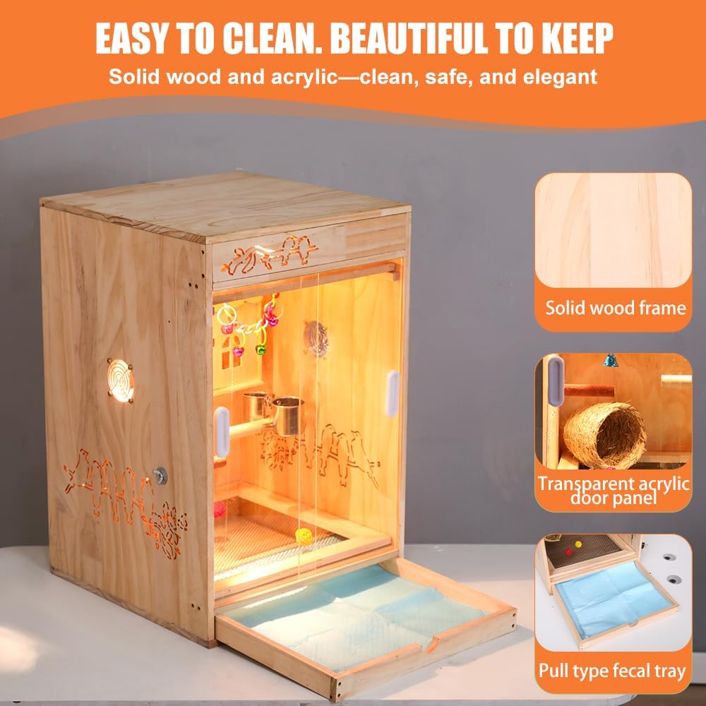 Cozy Heated Wooden Bird Habitat Cage with Thermostat for Parrots & Small Birds