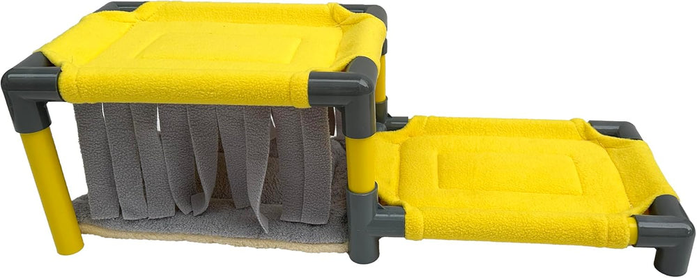 DOZZOPET Large Two-Level Guinea Pig Bunk Bed with Plush Fleece Hideout Mat