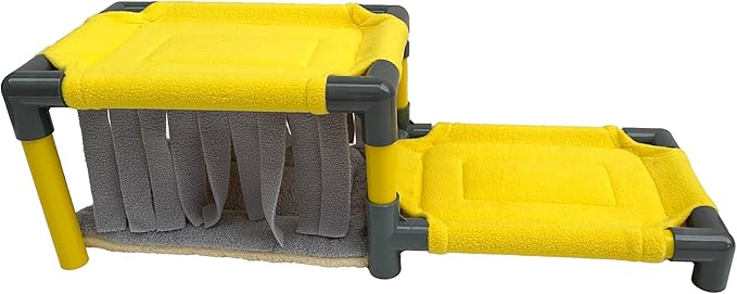 DOZZOPET Large Two-Level Guinea Pig Bunk Bed with Plush Fleece Hideout Mat