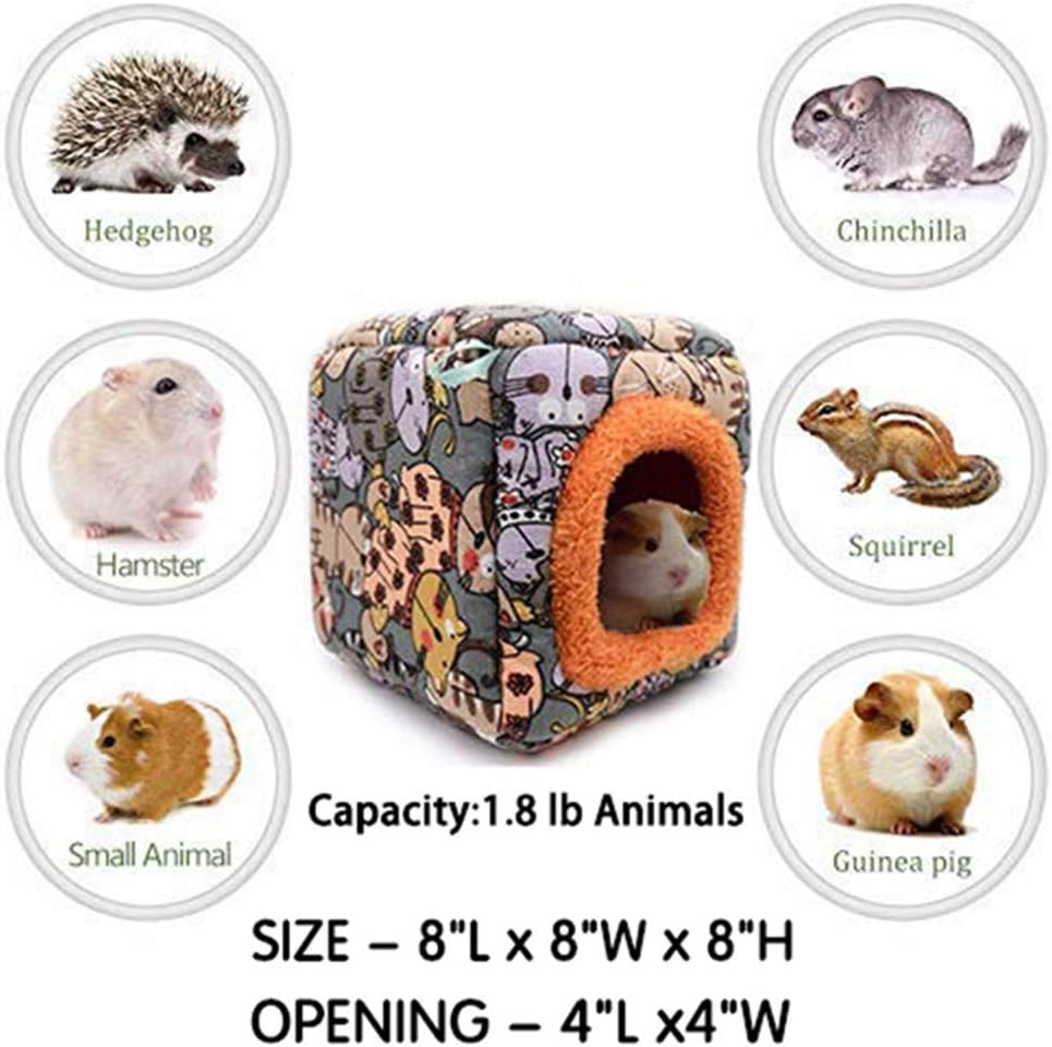 KAMEIOU Warm Cartoon Small Animal Hideout Bed for Hamsters, Hedgehogs, Chinchillas