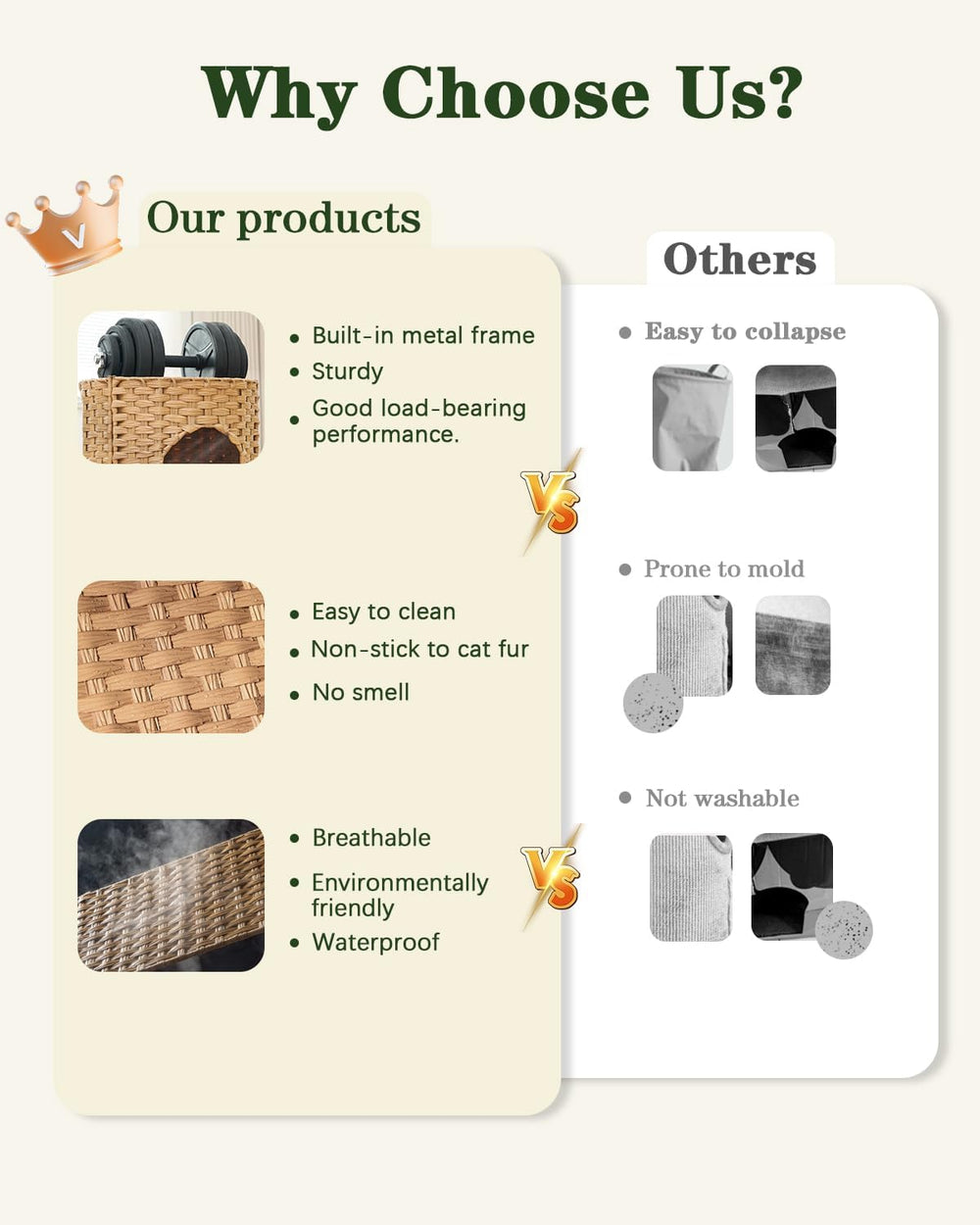 Premium Handwoven Rattan Cat House: Large Double Bed for Indoor Cats