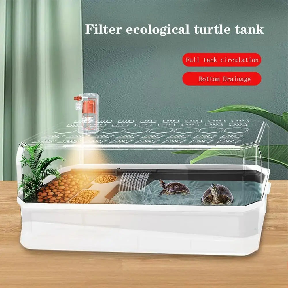 Deluxe Green Medium Turtle Habitat Tank: Anti-Escape Cover, Clear View Panel