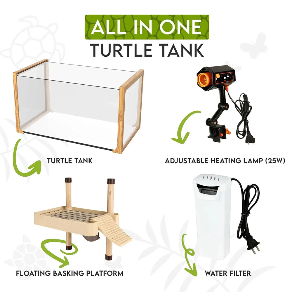 OKKÖBI All-in-One Turtle Aquarium Kit with Filter, Light & Basking Platform
