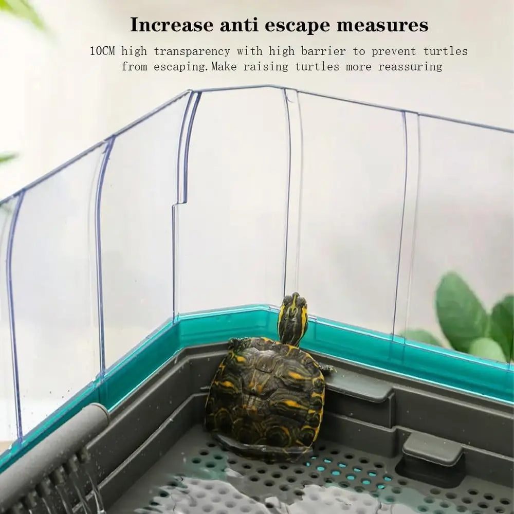 Deluxe Green Medium Turtle Habitat Tank: Anti-Escape Cover, Clear View Panel