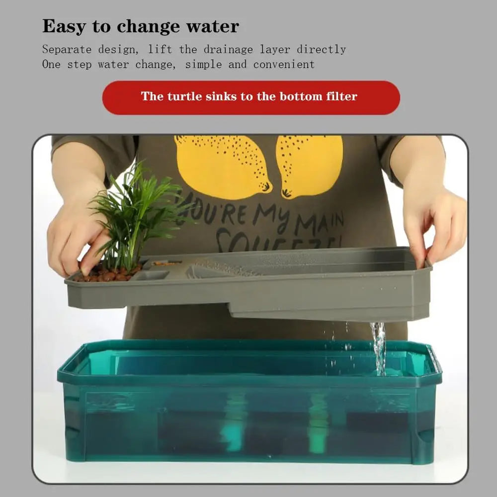 Deluxe Green Medium Turtle Habitat Tank: Anti-Escape Cover, Clear View Panel