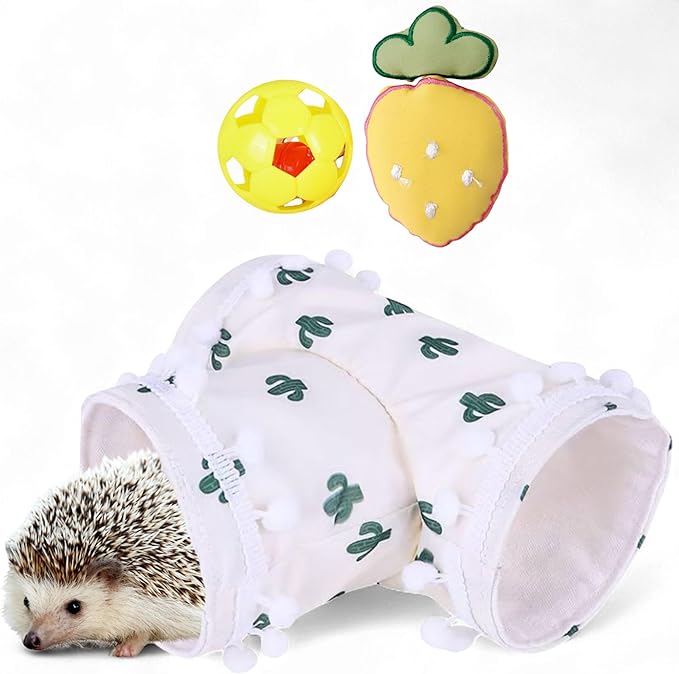 Interactive Hedgehog Hideout Tunnel with Bell Ball Toys for Small Pets