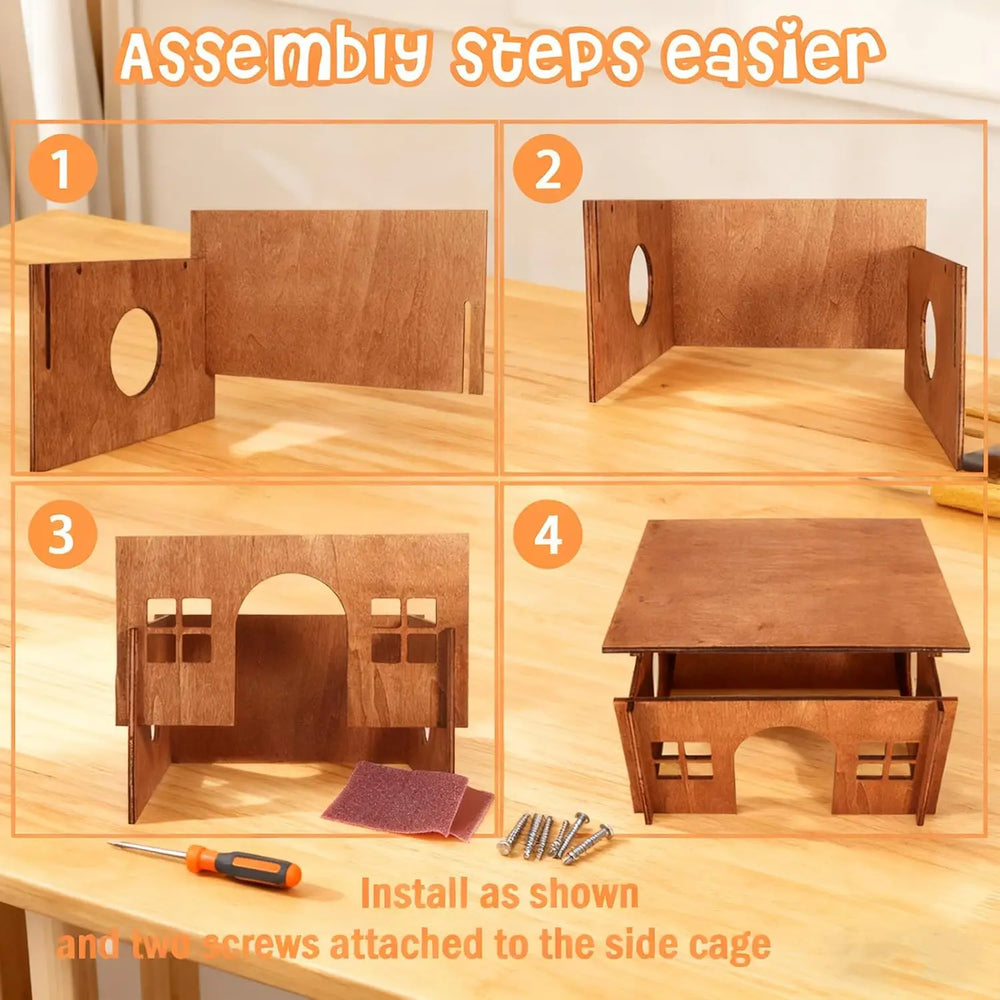 WHEARTED Sturdy Wooden Guinea Pig Hideout House for Small Animals & Rabbits