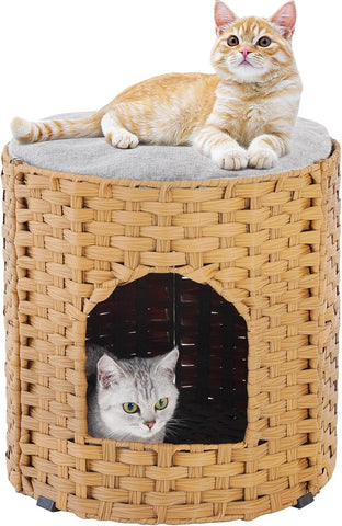 Premium Handwoven Rattan Cat House: Large Double Bed for Indoor Cats