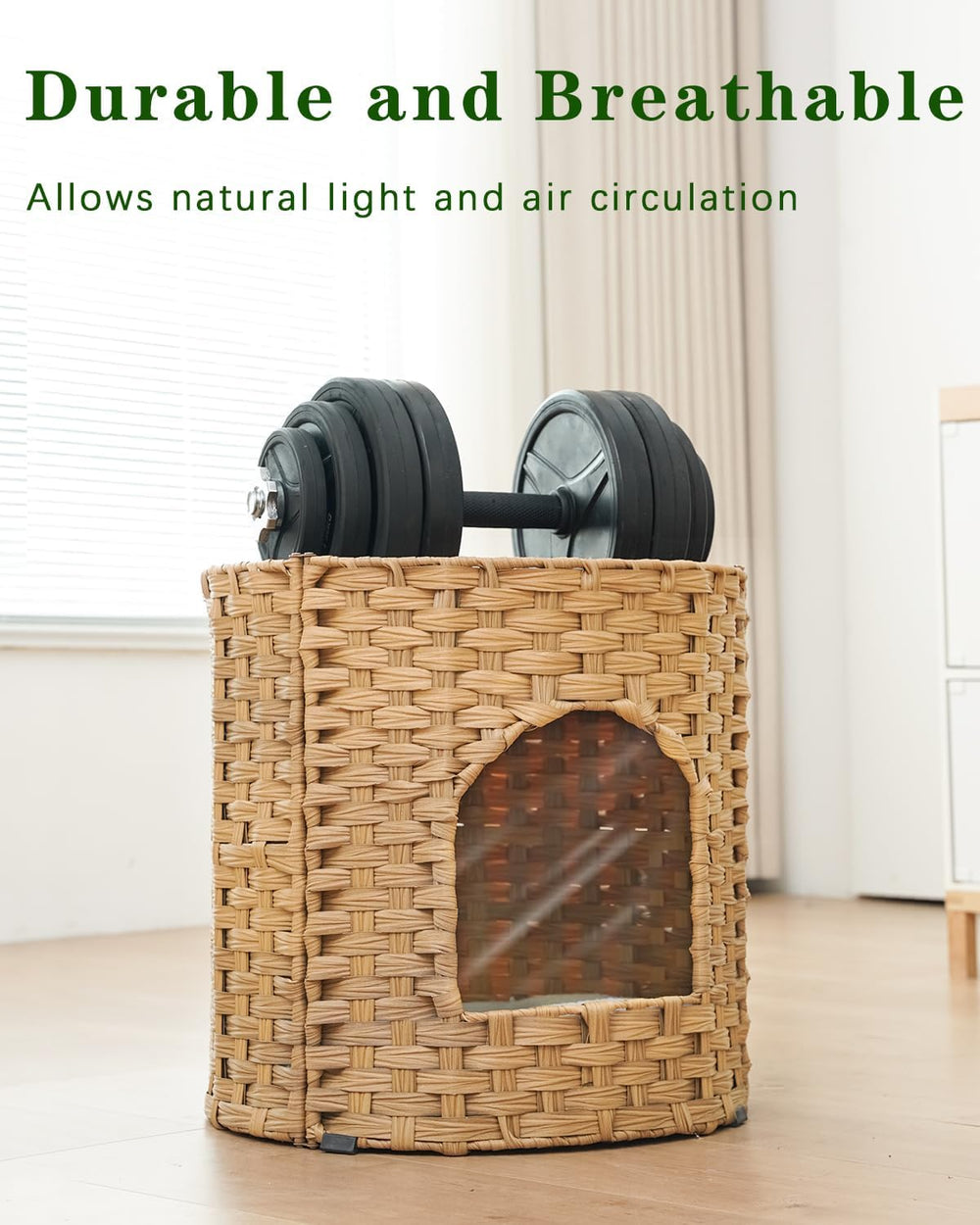 Premium Handwoven Rattan Cat House: Large Double Bed for Indoor Cats