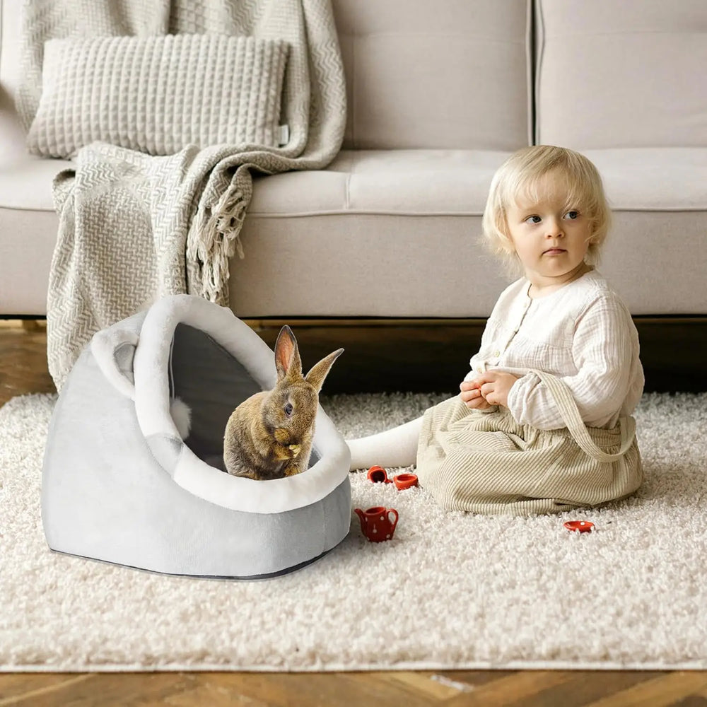PINVNBY Cozy Warm Foldable Washable Small Animal Hideout Bed for Rabbits