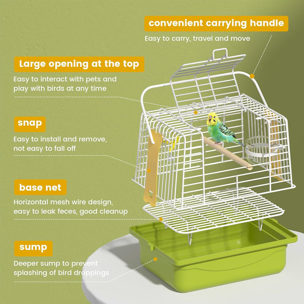 Secure Portable Green Travel Bird Cage for Parakeets, Small Animals & Accessories