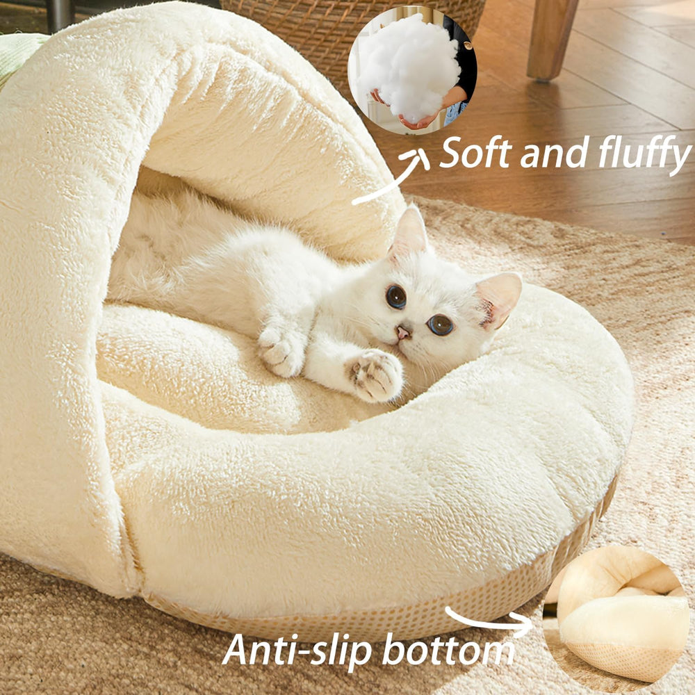 Romaneco Self-Warming Plush Slipper Cave Bed for Indoor Cats & Small Dogs
