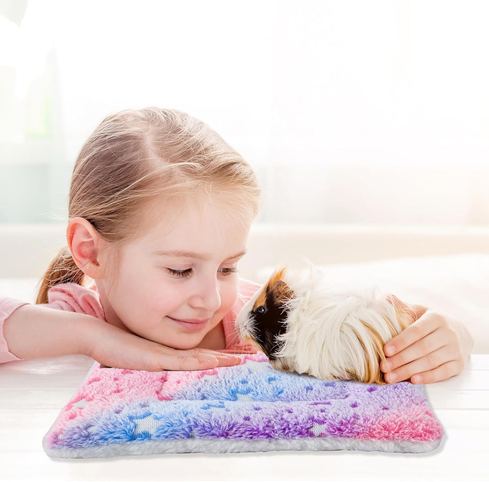 Cozy Rainbow Fleece Pads: 5-Pack for Guinea Pigs, Rabbits, Hamsters