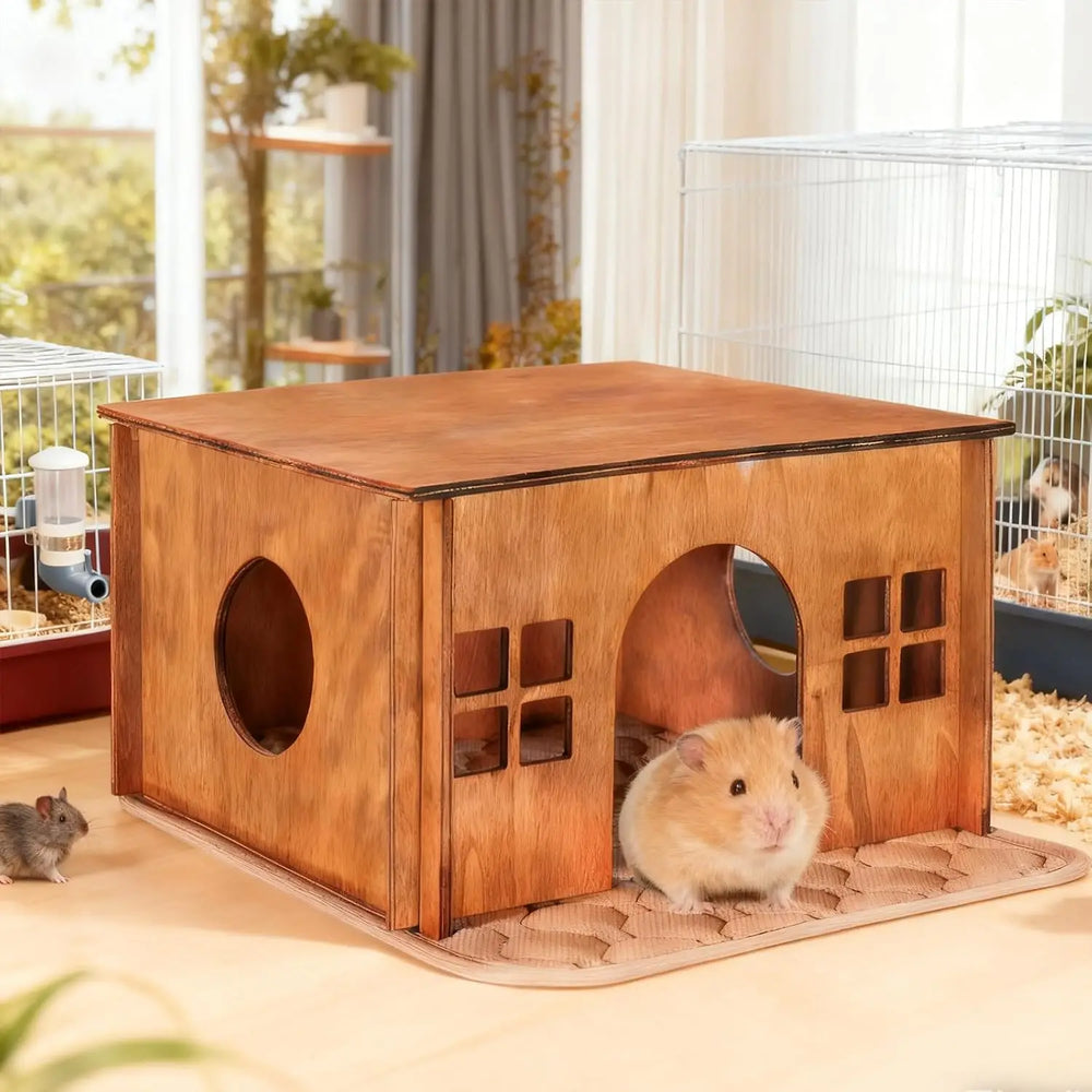 WHEARTED Sturdy Wooden Guinea Pig Hideout House for Small Animals & Rabbits
