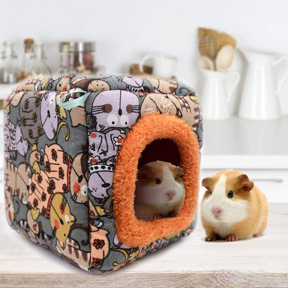 KAMEIOU Warm Cartoon Small Animal Hideout Bed for Hamsters, Hedgehogs, Chinchillas