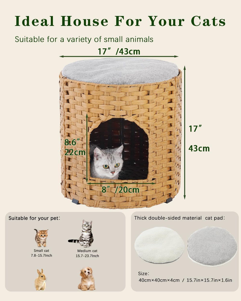 Premium Handwoven Rattan Cat House: Large Double Bed for Indoor Cats