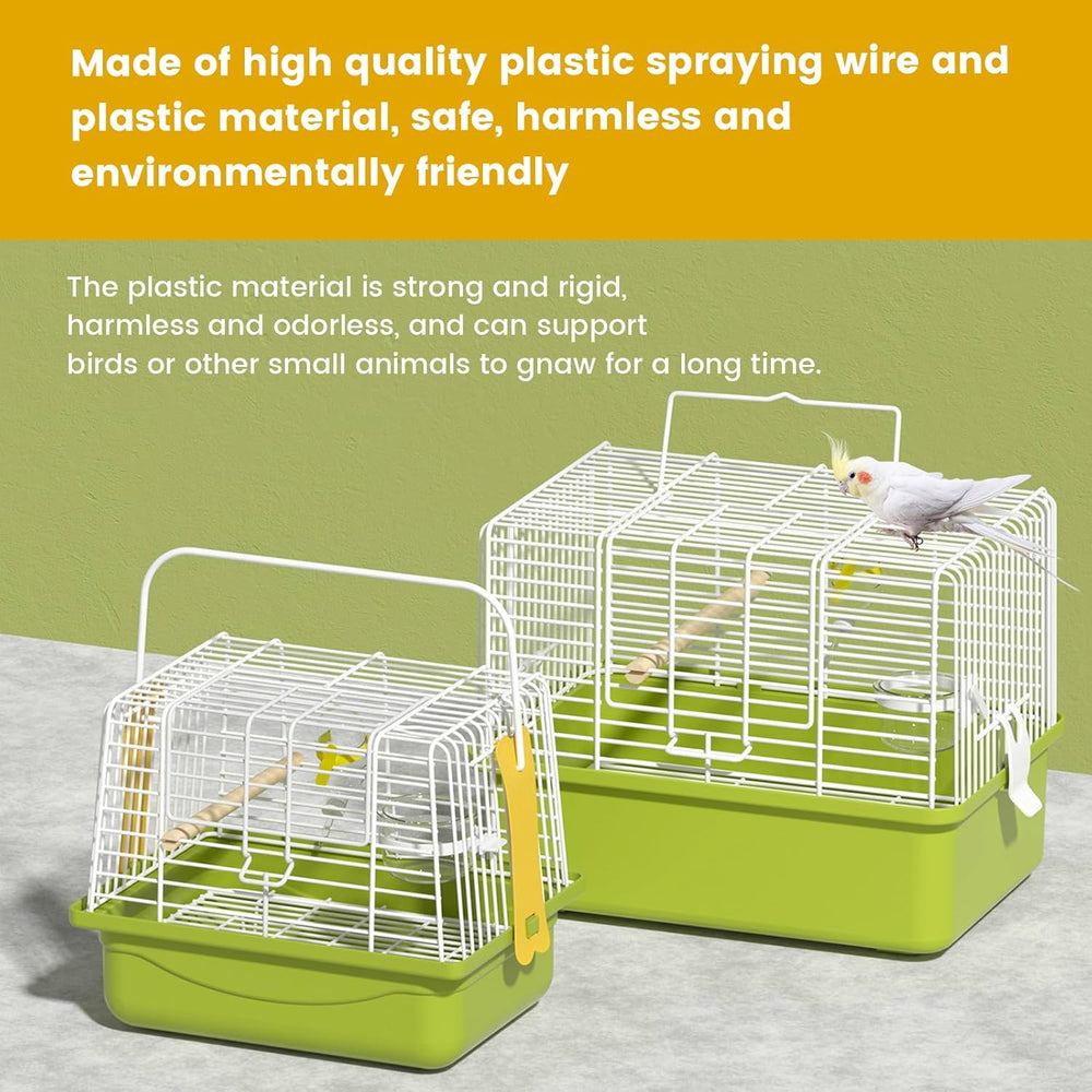 Secure Portable Green Travel Bird Cage for Parakeets, Small Animals & Accessories