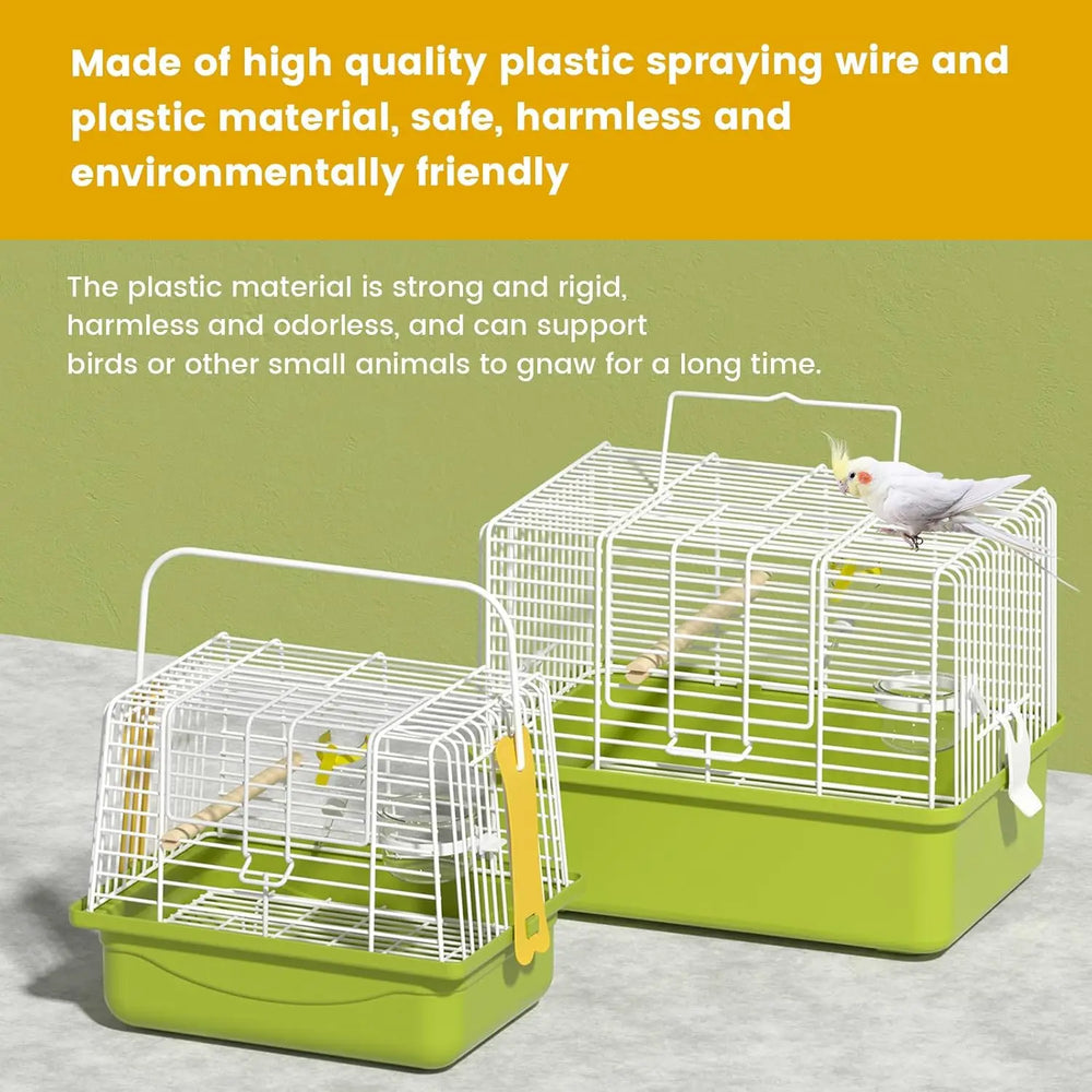 Secure Portable Green Travel Bird Cage for Parakeets, Small Animals & Accessories