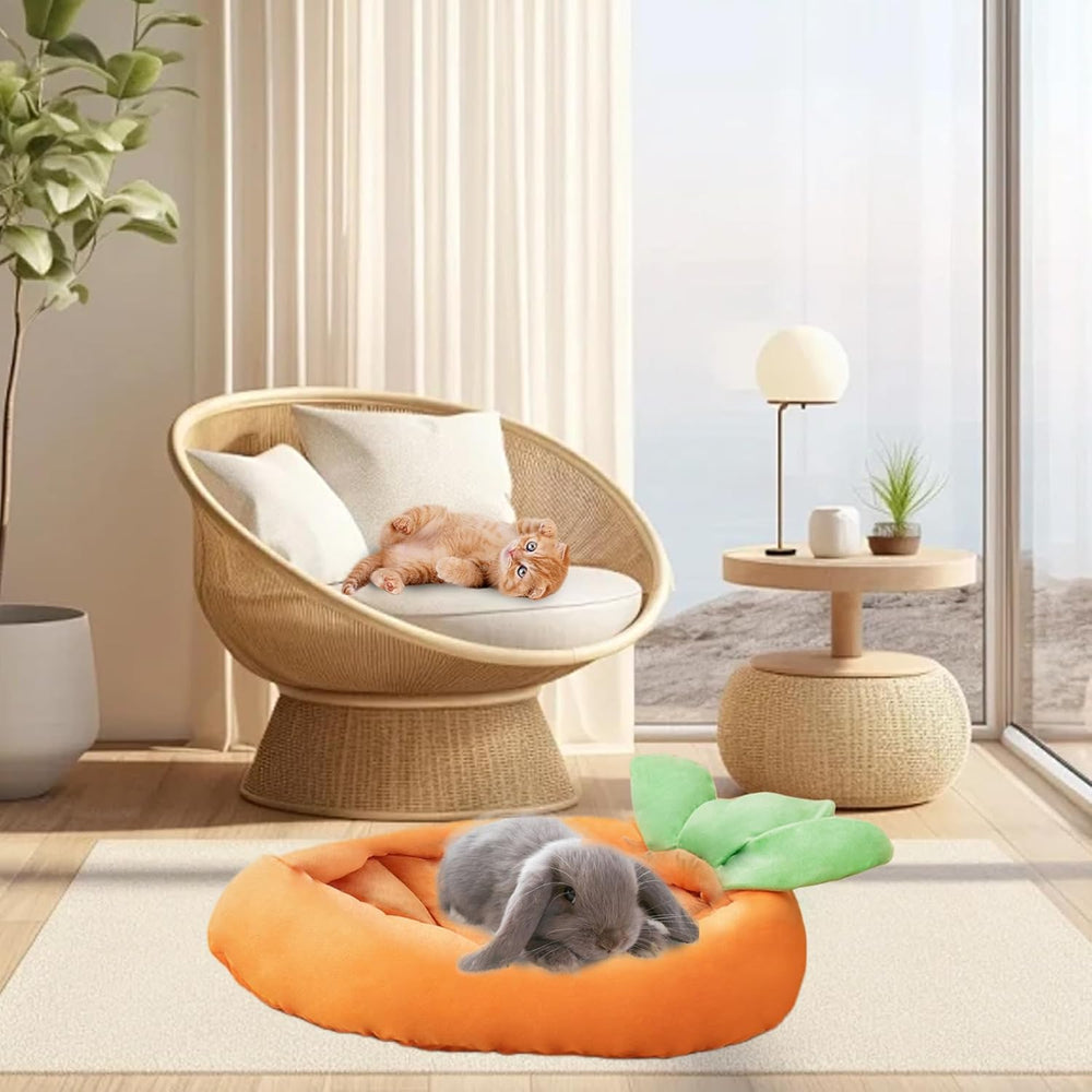Cozy Carrot Shape Small Pet Bed - Soft, Washable, Snug Hideaway for Rabbits