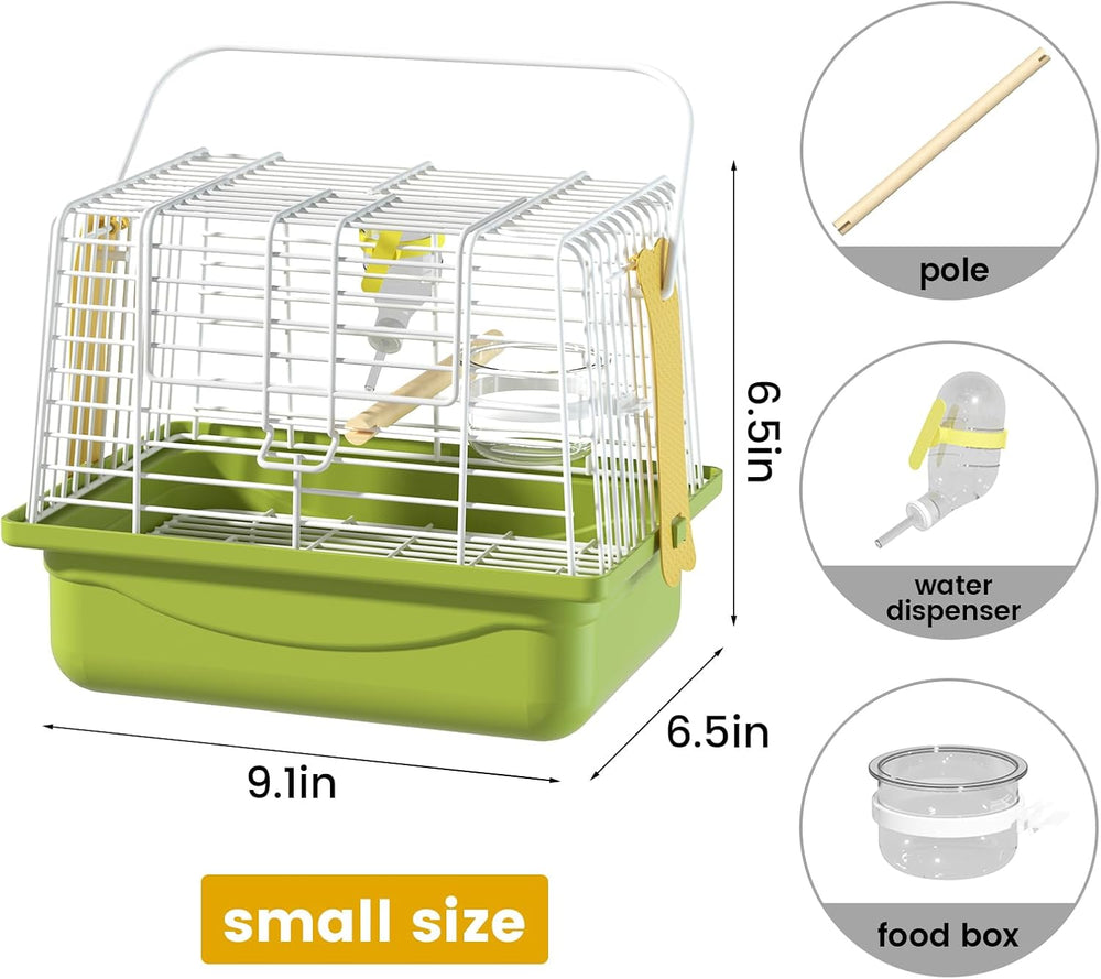 Secure Portable Green Travel Bird Cage for Parakeets, Small Animals & Accessories