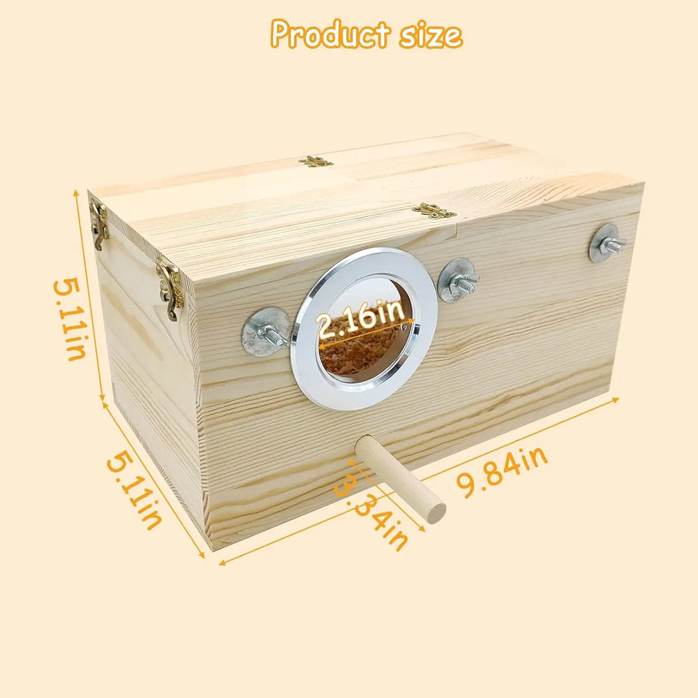 PINVNBY Natural Wood Panoramic Bird Nesting Box for Parakeets, Budgies, Cockatiels