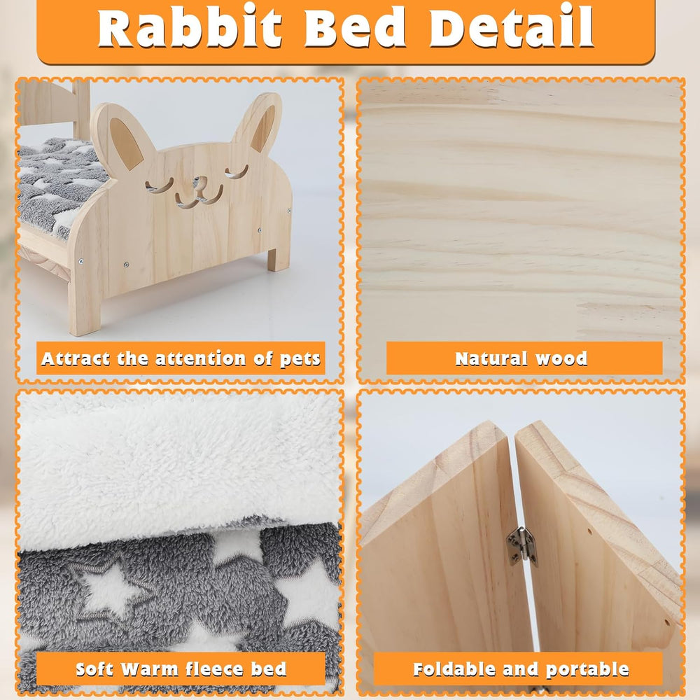 BWOGUE Large Wooden 2-in-1 Folding Rabbit Bed with Removable Comfort Cushion