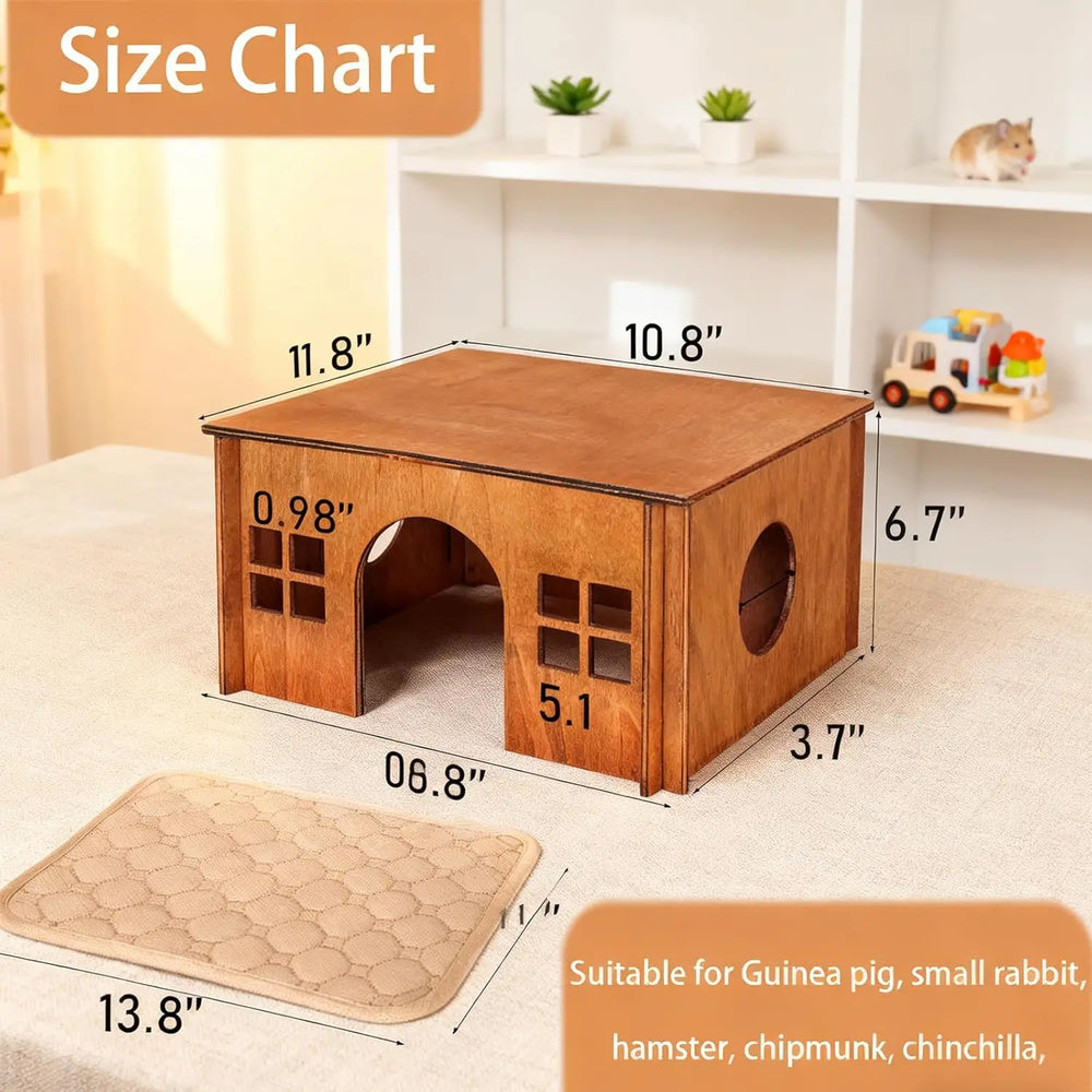 WHEARTED Sturdy Wooden Guinea Pig Hideout House for Small Animals & Rabbits