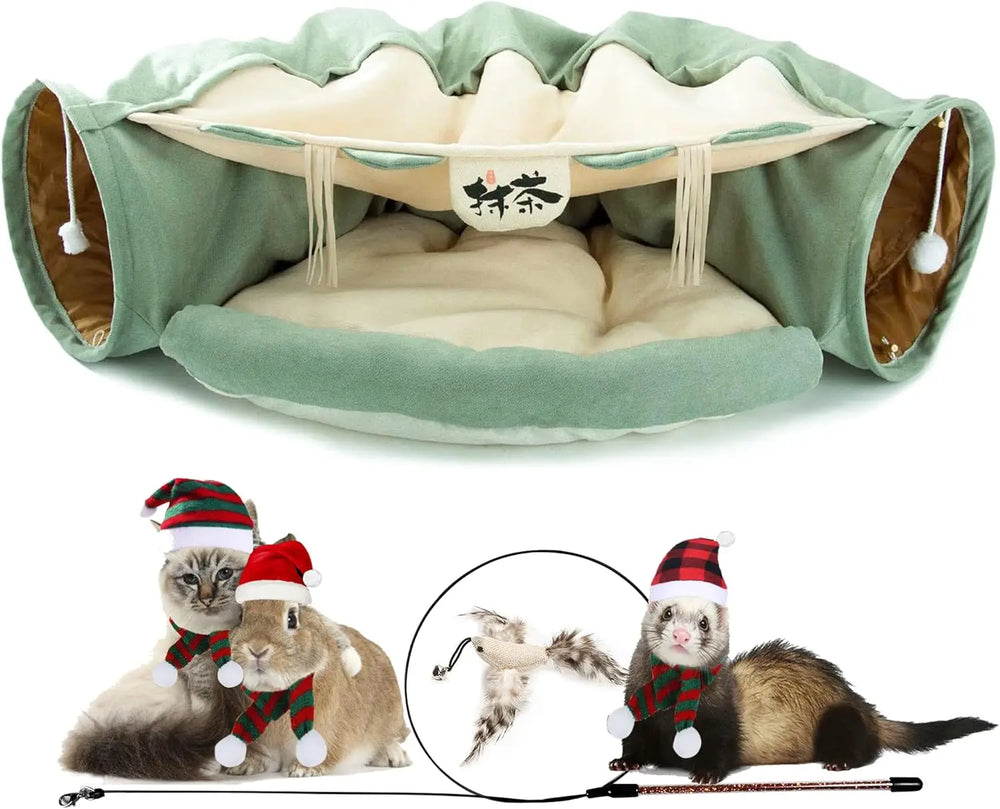 Matcha 2-in-1 Collapsible Cat Tunnel Bed & Play Tube with Removable Mat