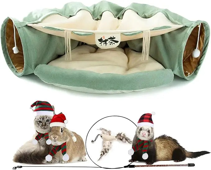 Matcha 2-in-1 Collapsible Cat Tunnel Bed & Play Tube with Removable Mat