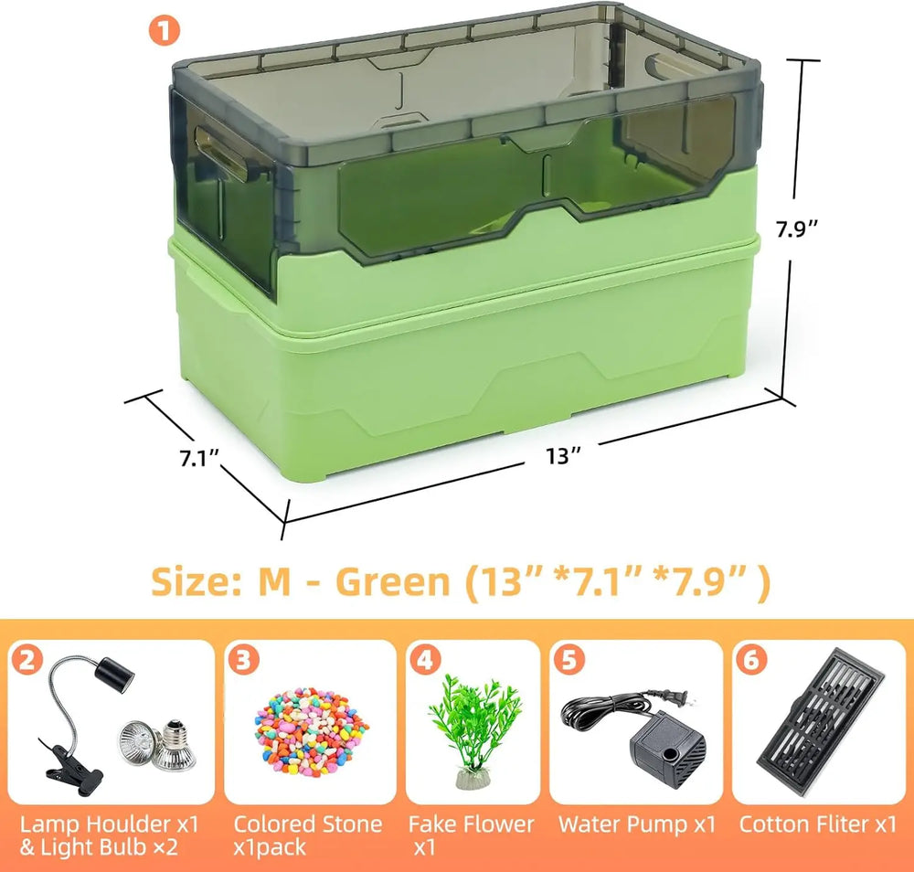 Complete Turtle Habitat Tank Kit: Fresh Filtration, Heat Lamp, Water Pump, Easy Care