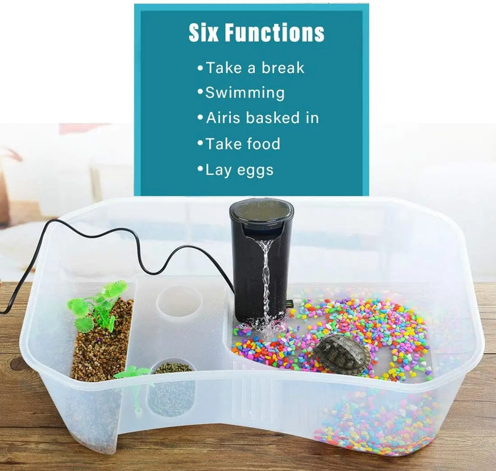 PINVNBY Durable Plastic Turtle Tank Reptile Habitat Aquarium with Basking Platform