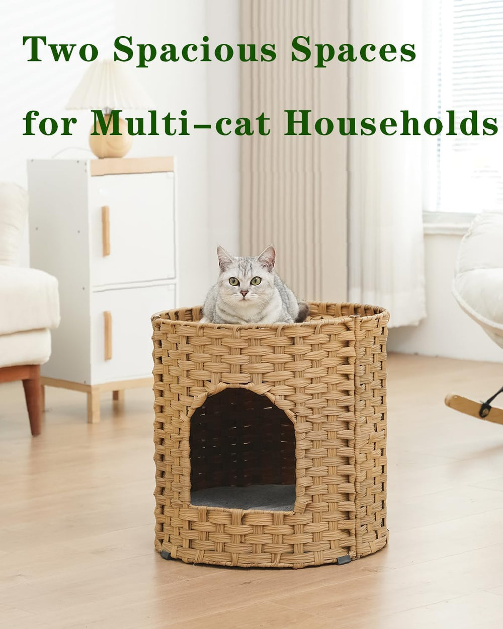 Premium Handwoven Rattan Cat House: Large Double Bed for Indoor Cats