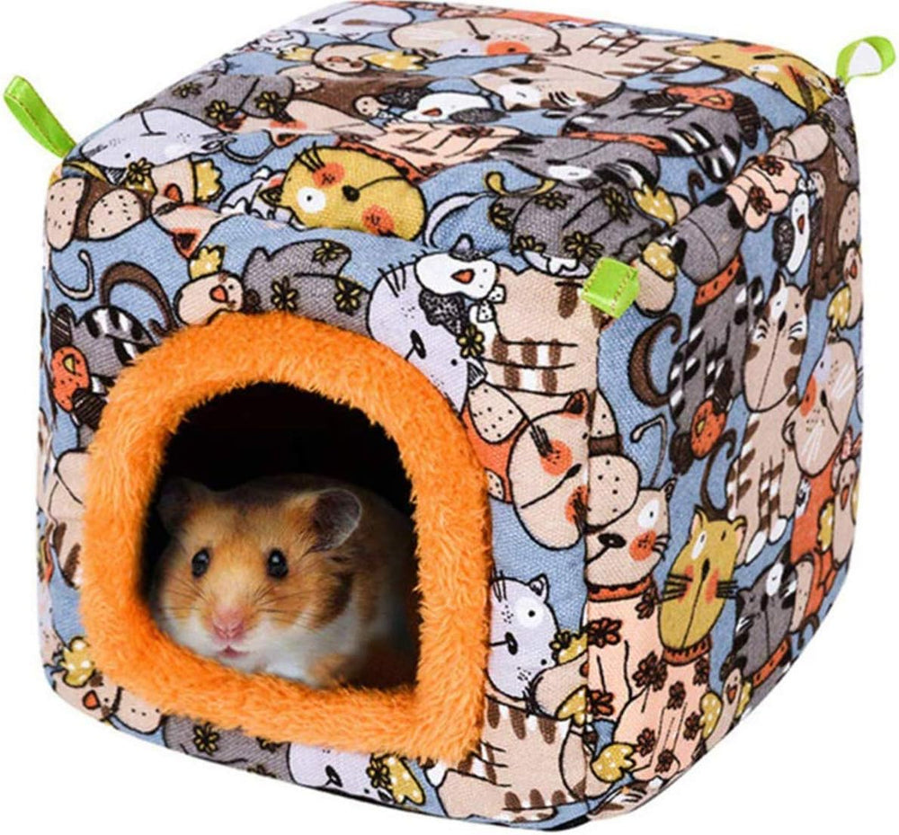 KAMEIOU Warm Cartoon Small Animal Hideout Bed for Hamsters, Hedgehogs, Chinchillas