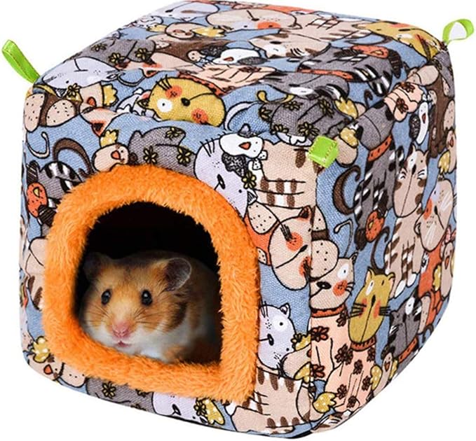 KAMEIOU Warm Cartoon Small Animal Hideout Bed for Hamsters, Hedgehogs, Chinchillas