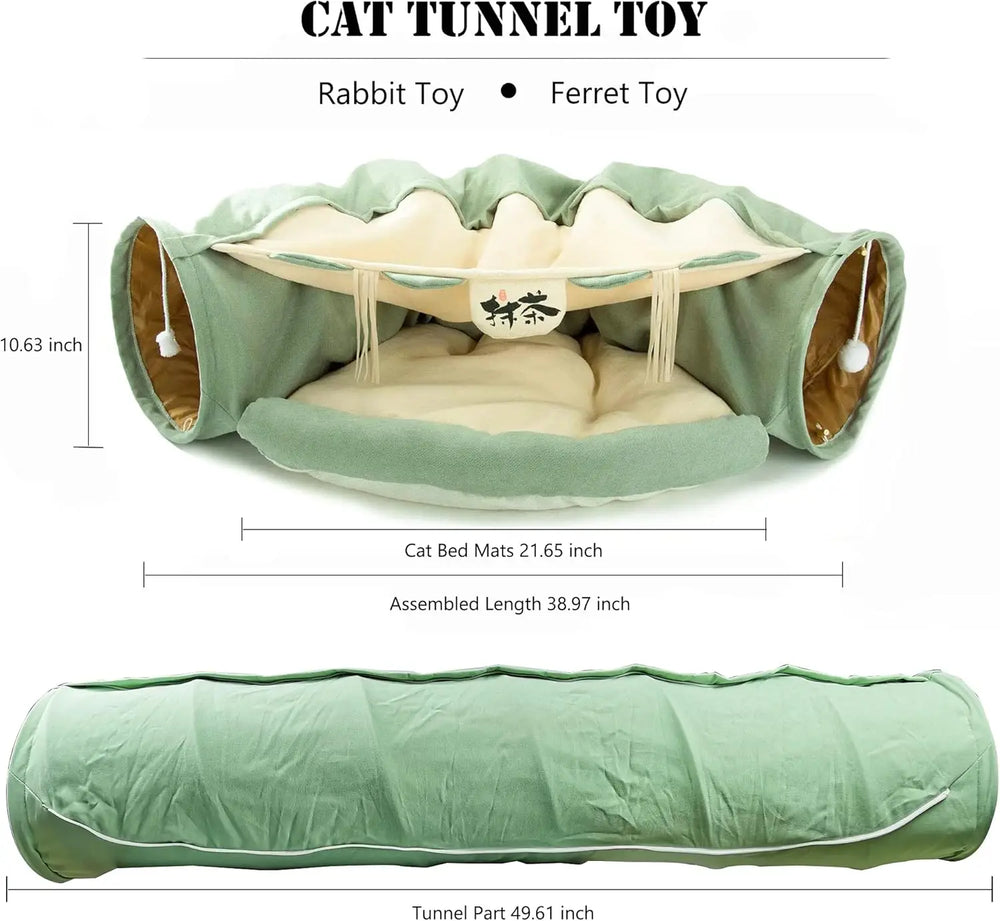 Matcha 2-in-1 Collapsible Cat Tunnel Bed & Play Tube with Removable Mat