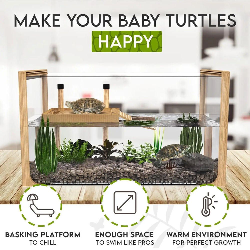 OKKÖBI All-in-One Turtle Aquarium Kit with Filter, Light & Basking Platform