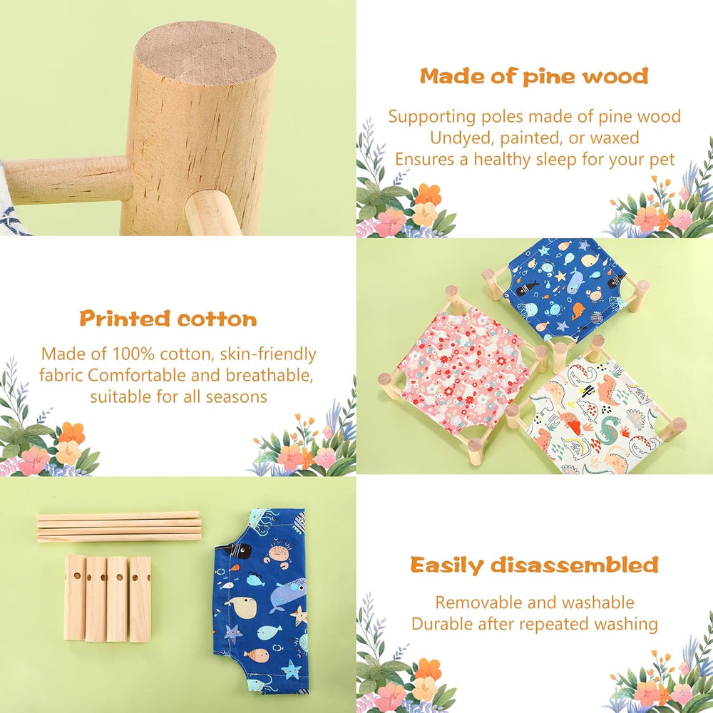 4-Pack Wooden Small Animal Hideout Beds: Washable, Portable Camp for Guinea Pigs