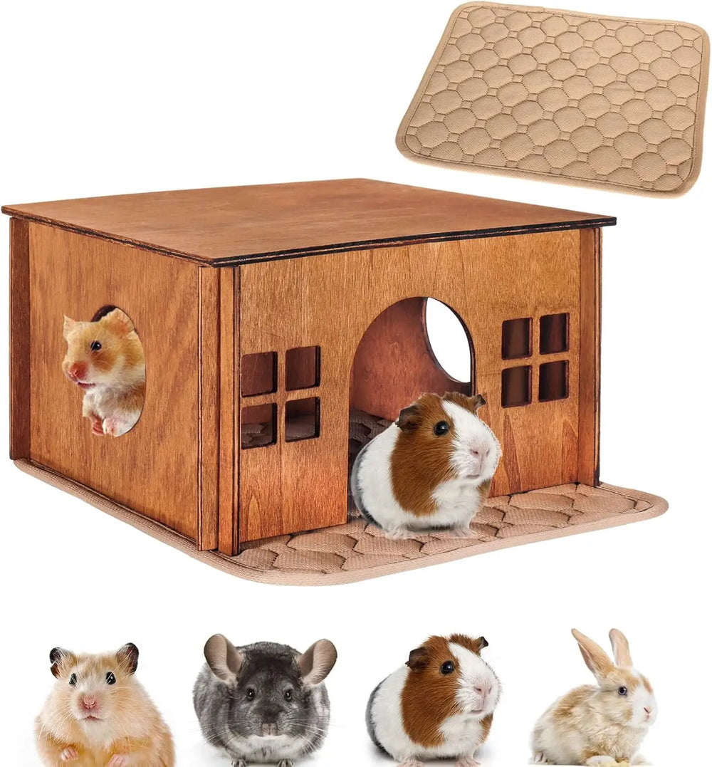WHEARTED Sturdy Wooden Guinea Pig Hideout House for Small Animals & Rabbits