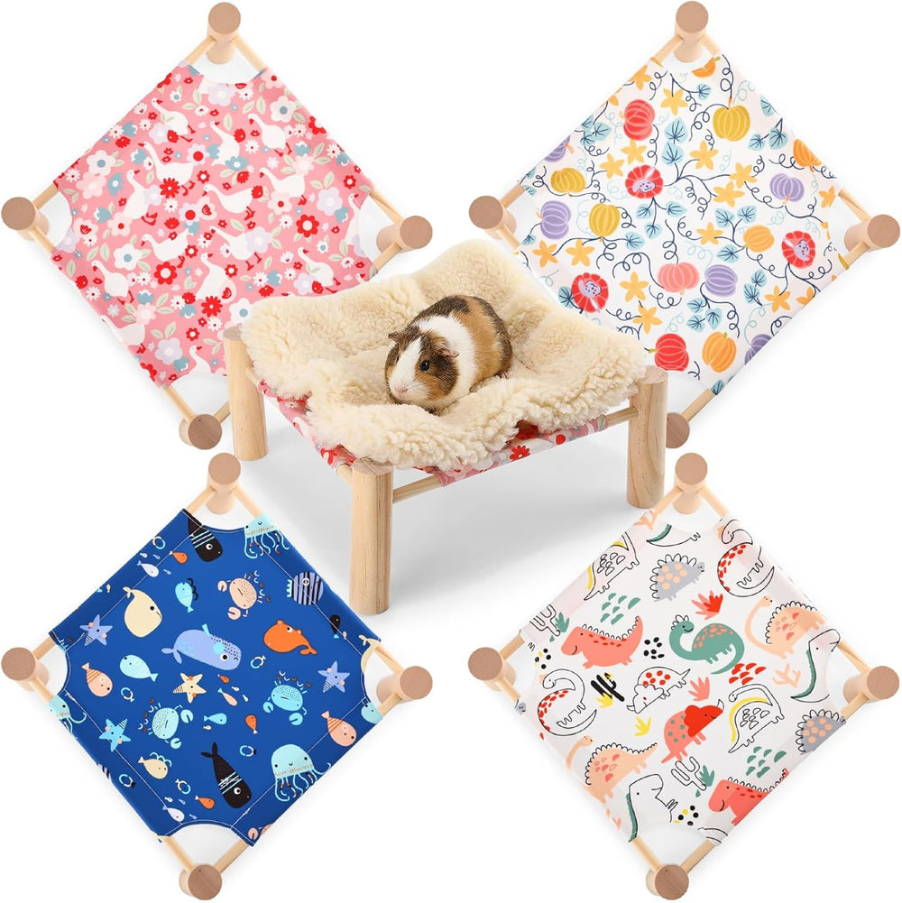 4-Pack Wooden Small Animal Hideout Beds: Washable, Portable Camp for Guinea Pigs